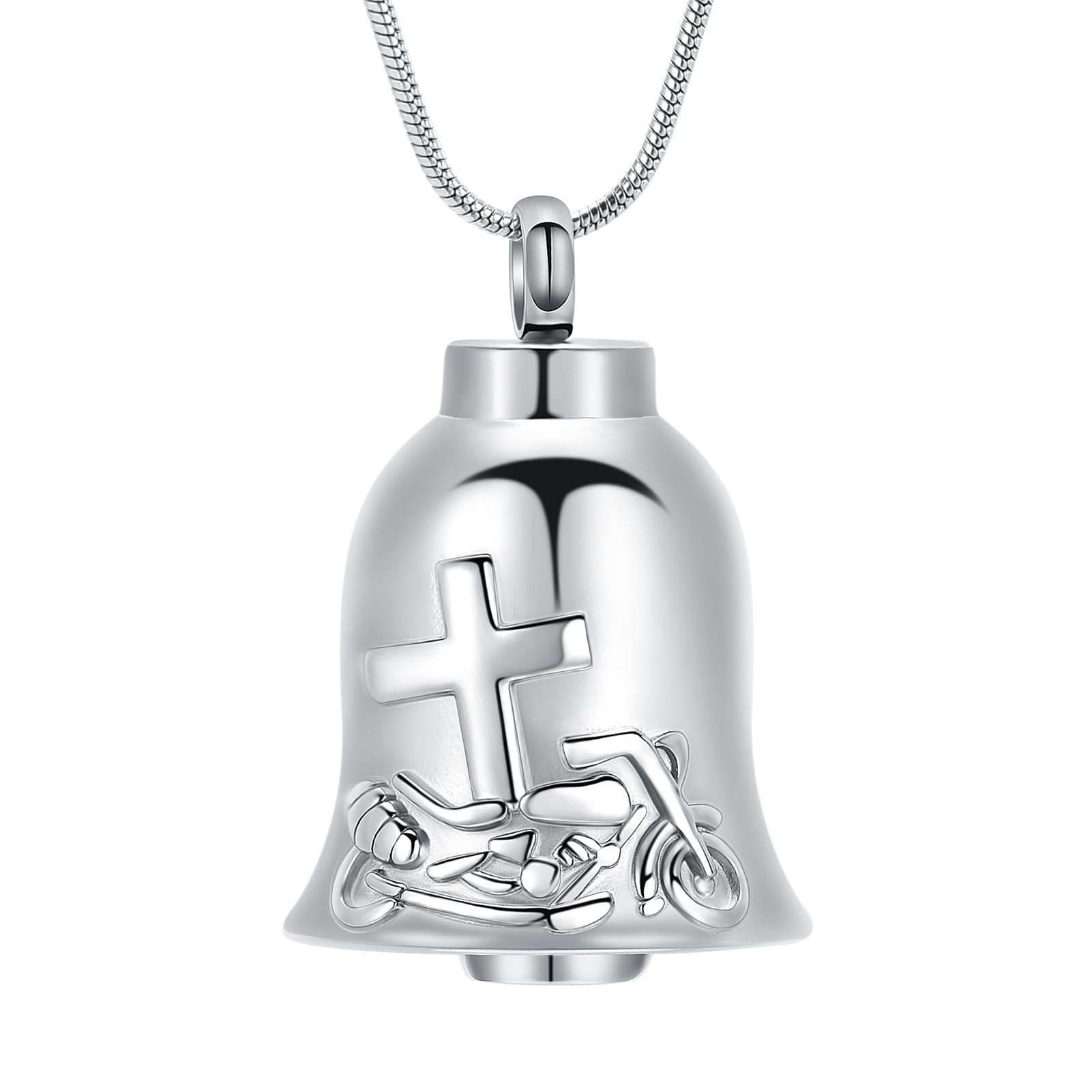Motorcycle Cross Ringing Bell Urn Pendant Jewelry Ashes Keyring Memory Necklace