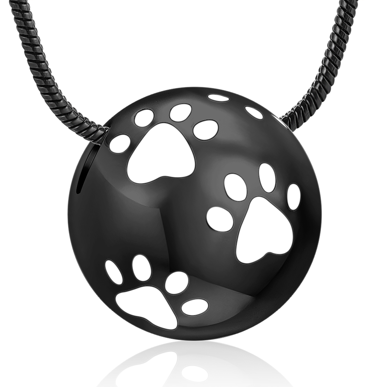 Paw Print Ball Urn Pendant Memory Necklace Dog Cat Ashes Pet Memorial Jewelry