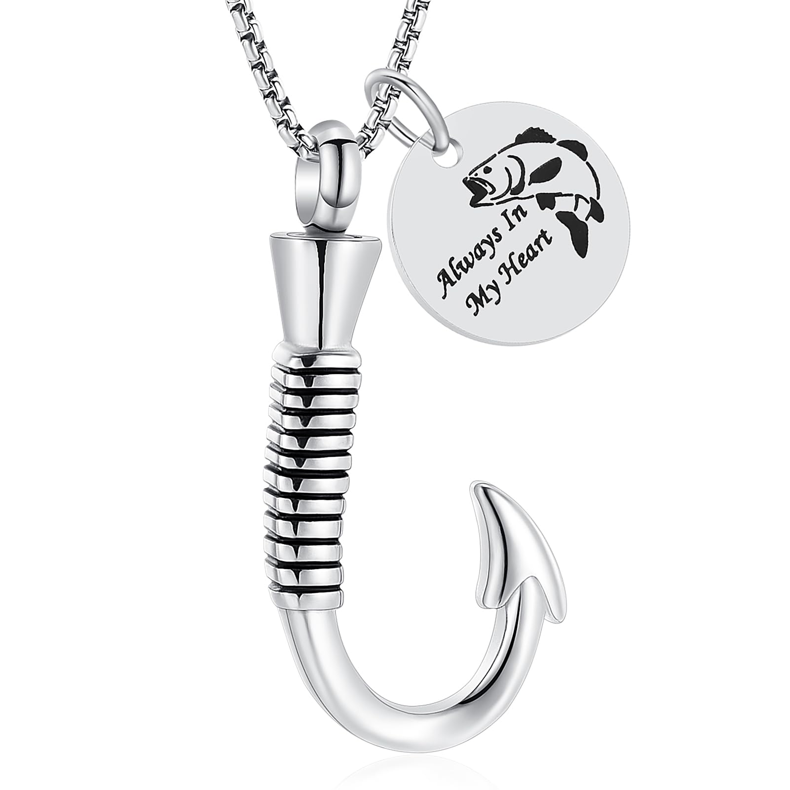 Always in My Heart Fish Hook Urn Pendant Cremation Jewelry Ashes Memory Necklace