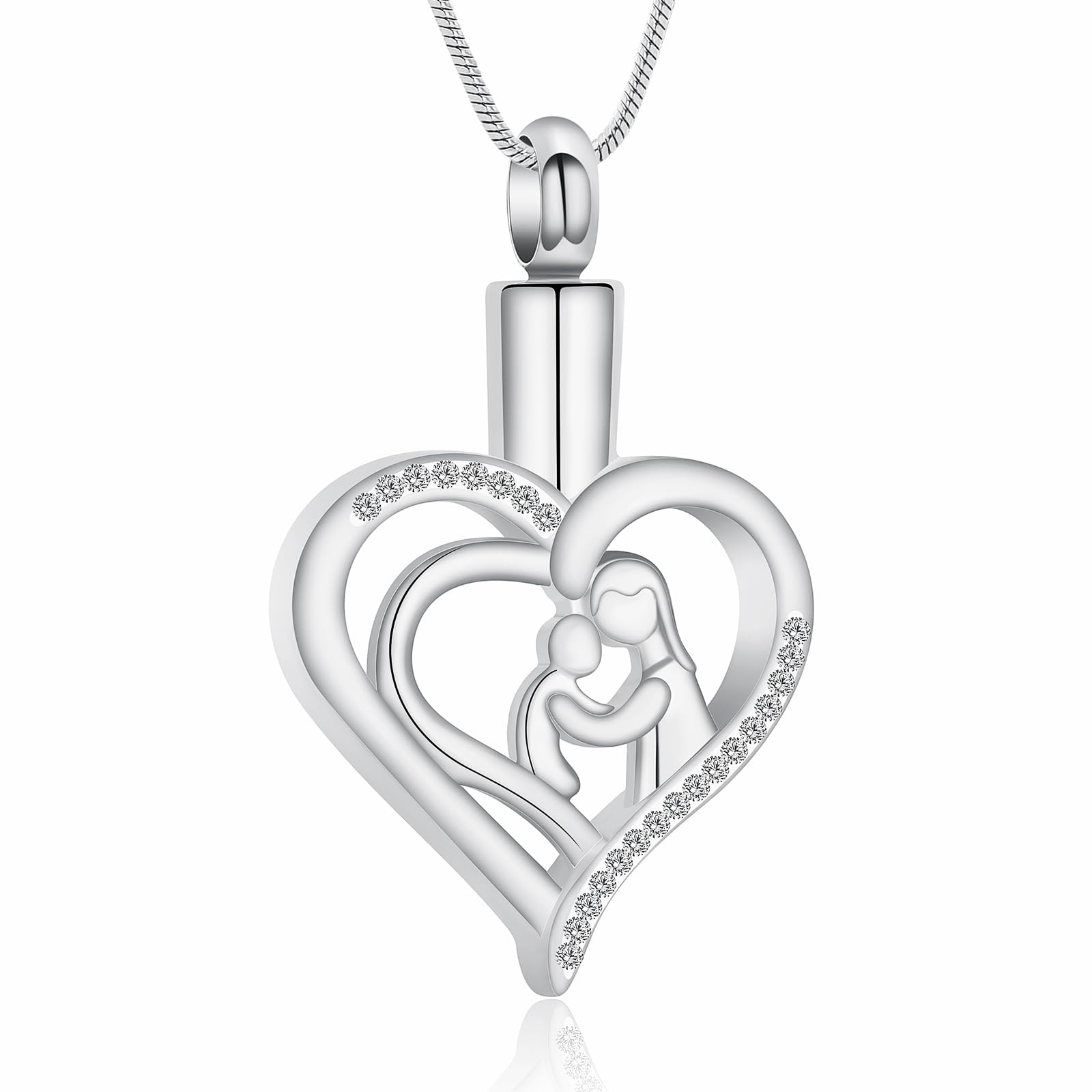 Mom & Kid in Heart Urn Pendant Cremation Jewelry for Ashes Memory Necklace