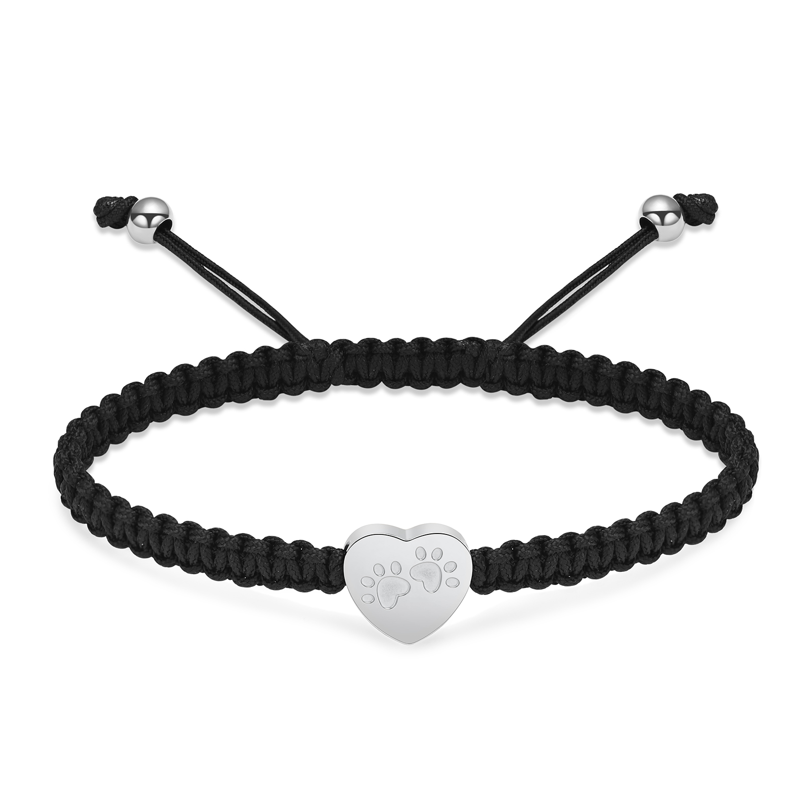 16-24cm Adjustable Paw Print Heart Urn Locket Memorial Braided Cord Bracelet