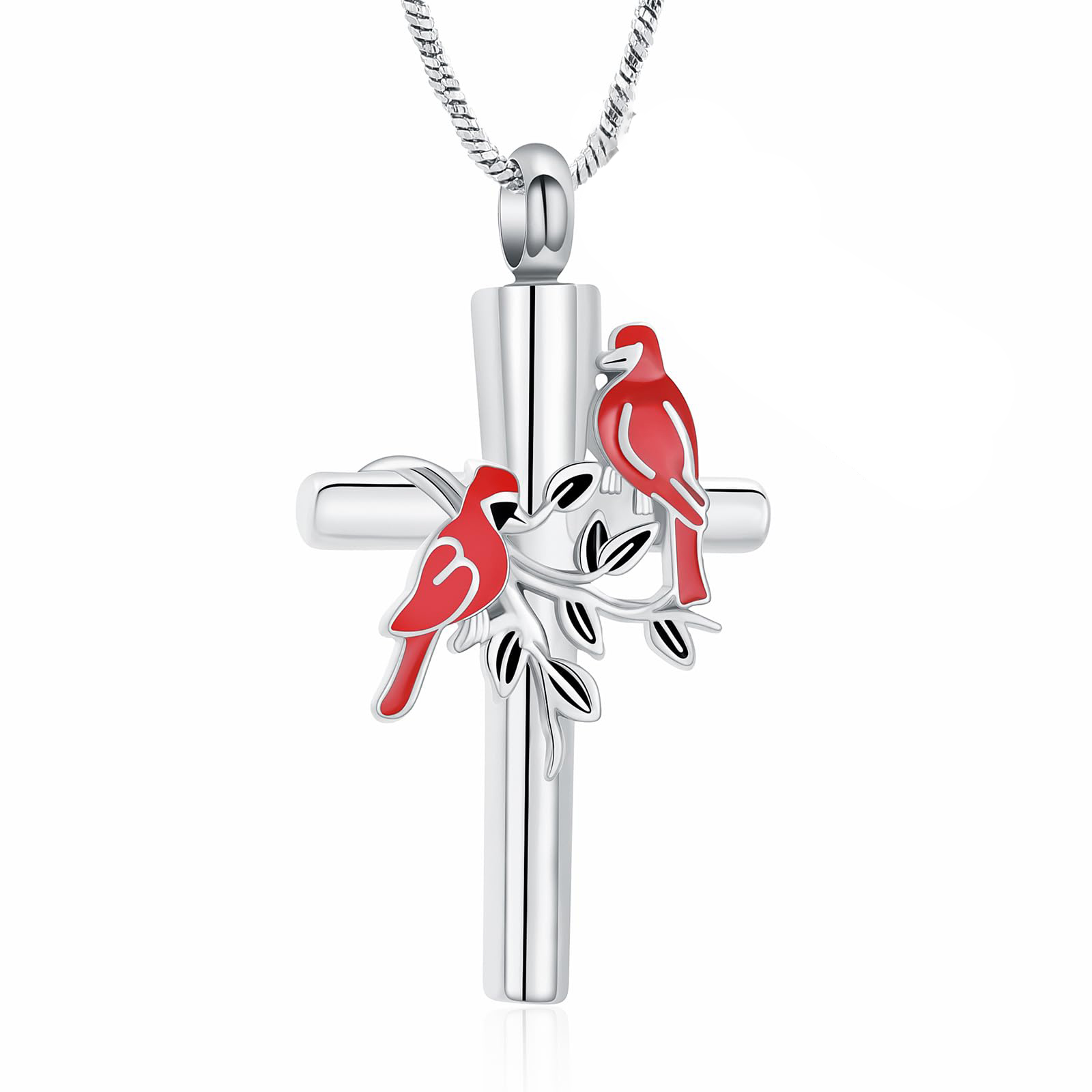 Cardinals Cross Urn Pendant Memory Necklace for Ashes Keepsake Memorial Jewelry