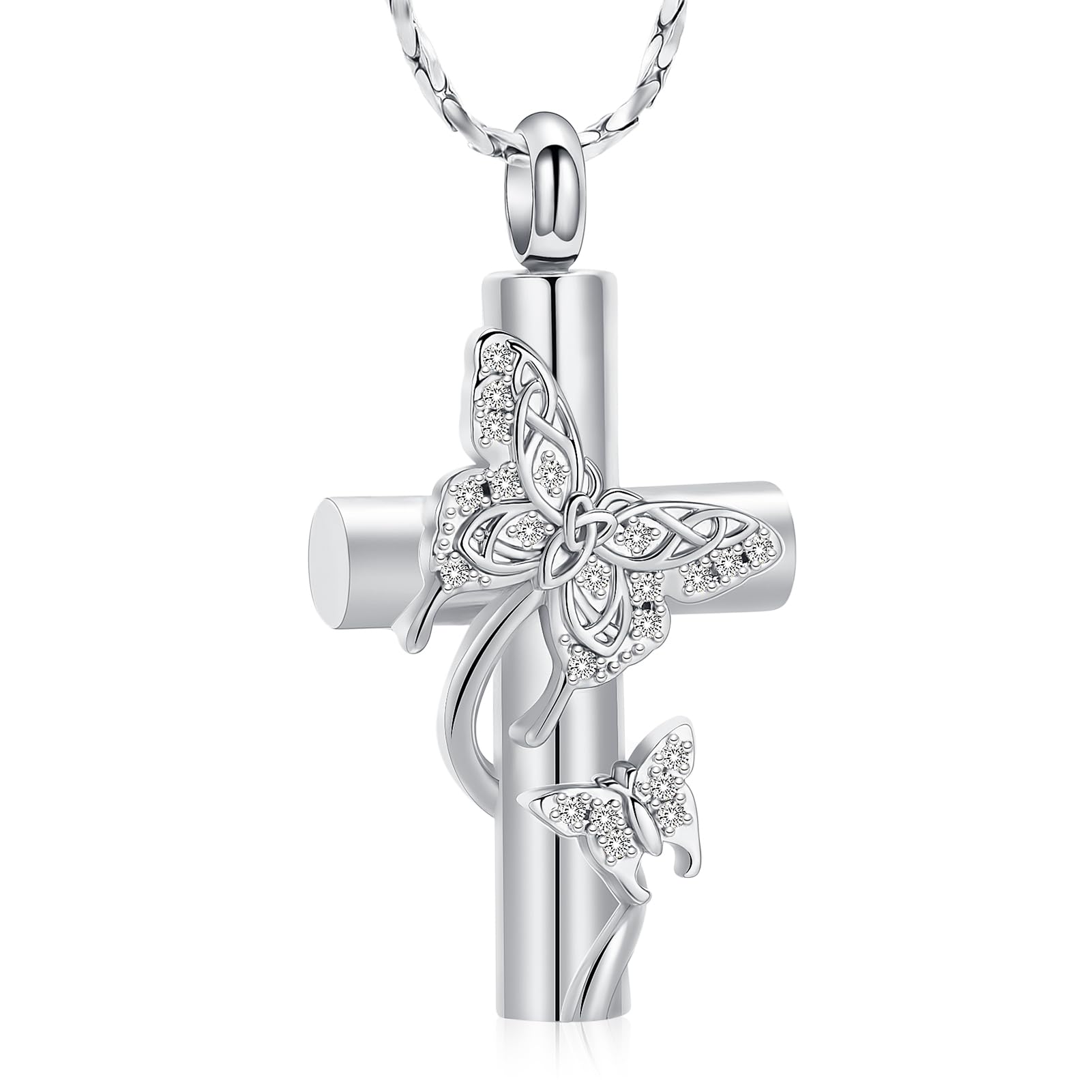 Butterfly Cross Urn Necklace for Ashes Men Women Cremation Ashes Pendant for Ash