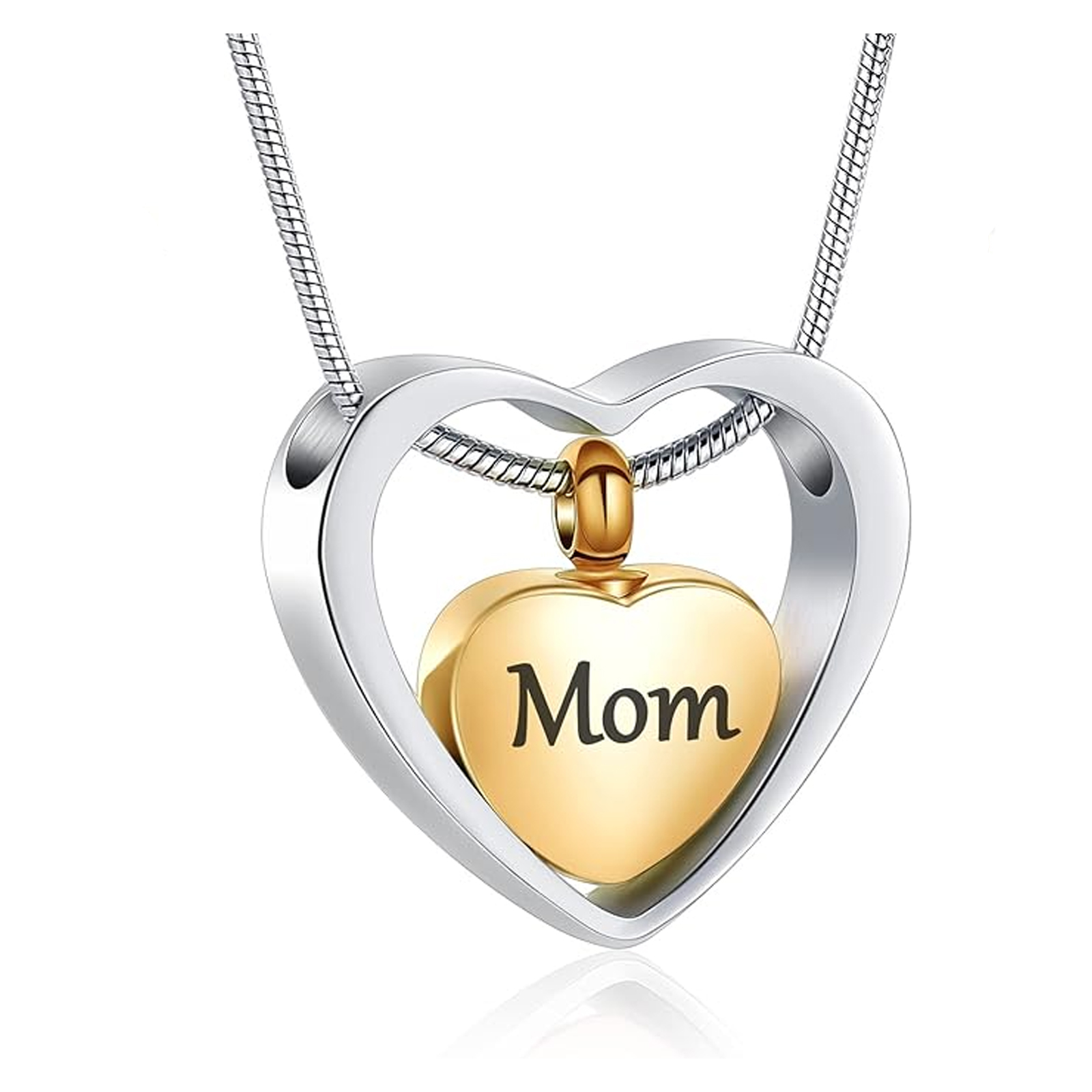 Double Heart «Mom/Dad» Urn Pendant Memory Necklace for Cremation Ashes Jewelry
