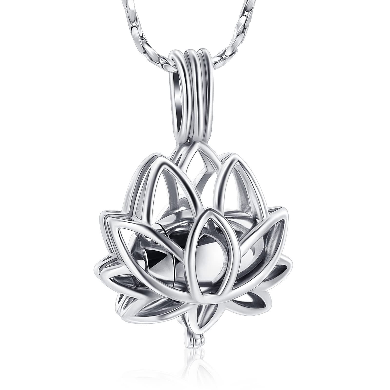 Lotus with Hollow Urn Pendant Memorial Necklace Urns for Cremation Ashes Holder