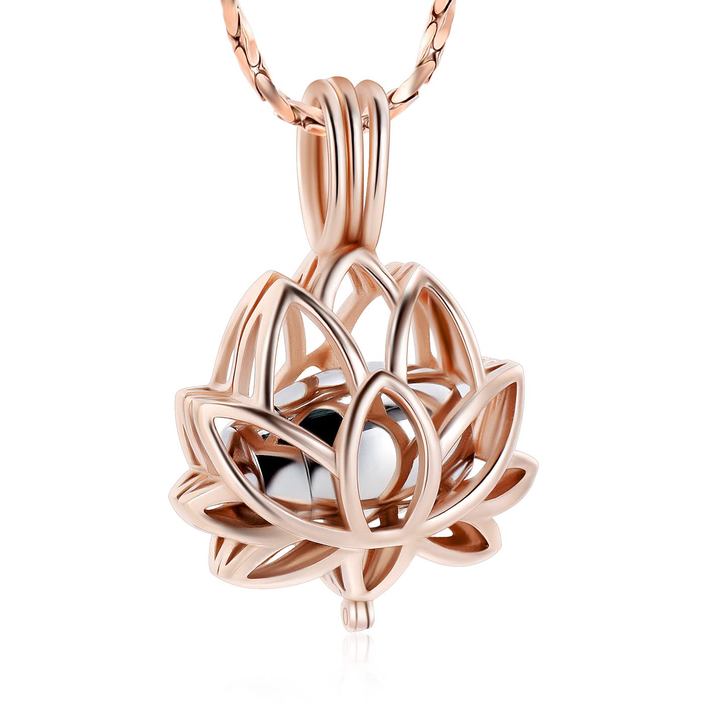 Stainless Steel Lotus Urn Pendant Necklace for Cremation Ashes Hair Perfume Gift