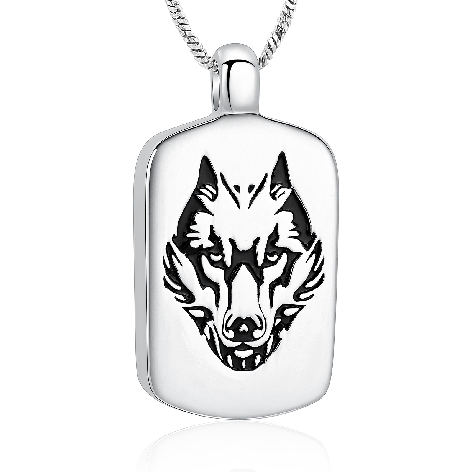 Wolf Head Military Tag Urn Pendant Cremation Jewelry for Ashes Memory Necklace