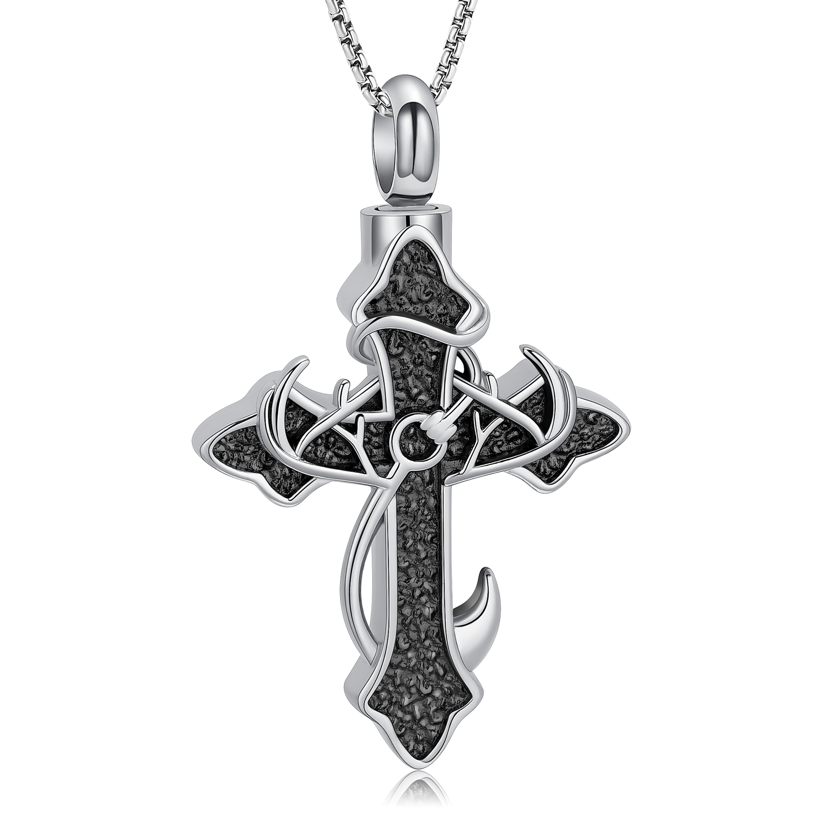 Fish Hook Antler Cross Urn Pendant Cremation Jewelry for Ashes Memory Necklace