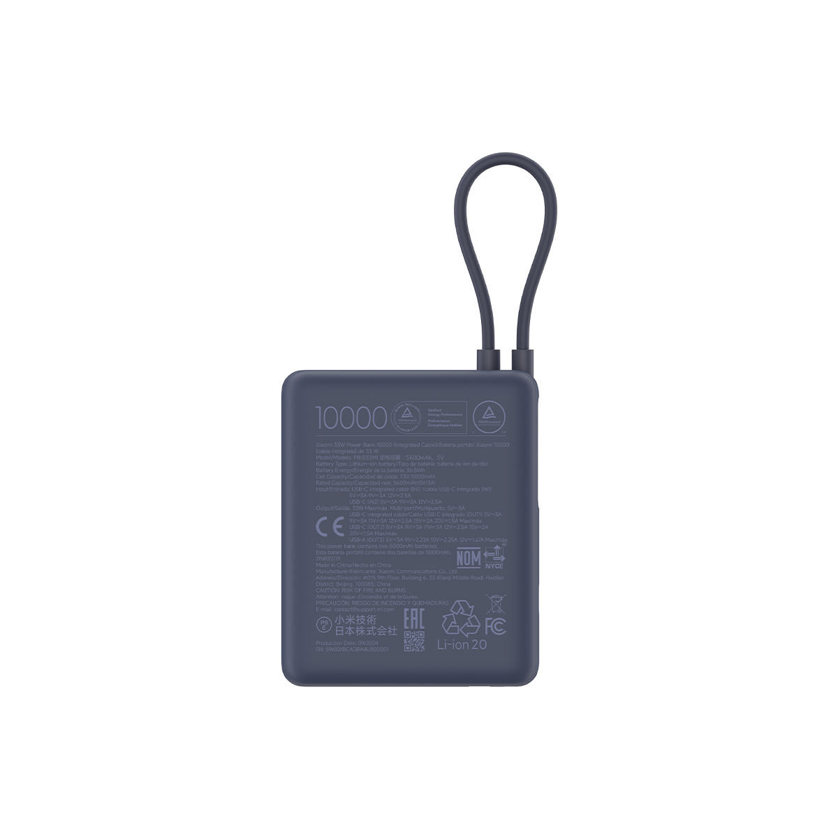 Xiaomi Power Bank 10000mAh 33W Eingebautes USB-C Kabel Zwei-Wege-Schnellladen