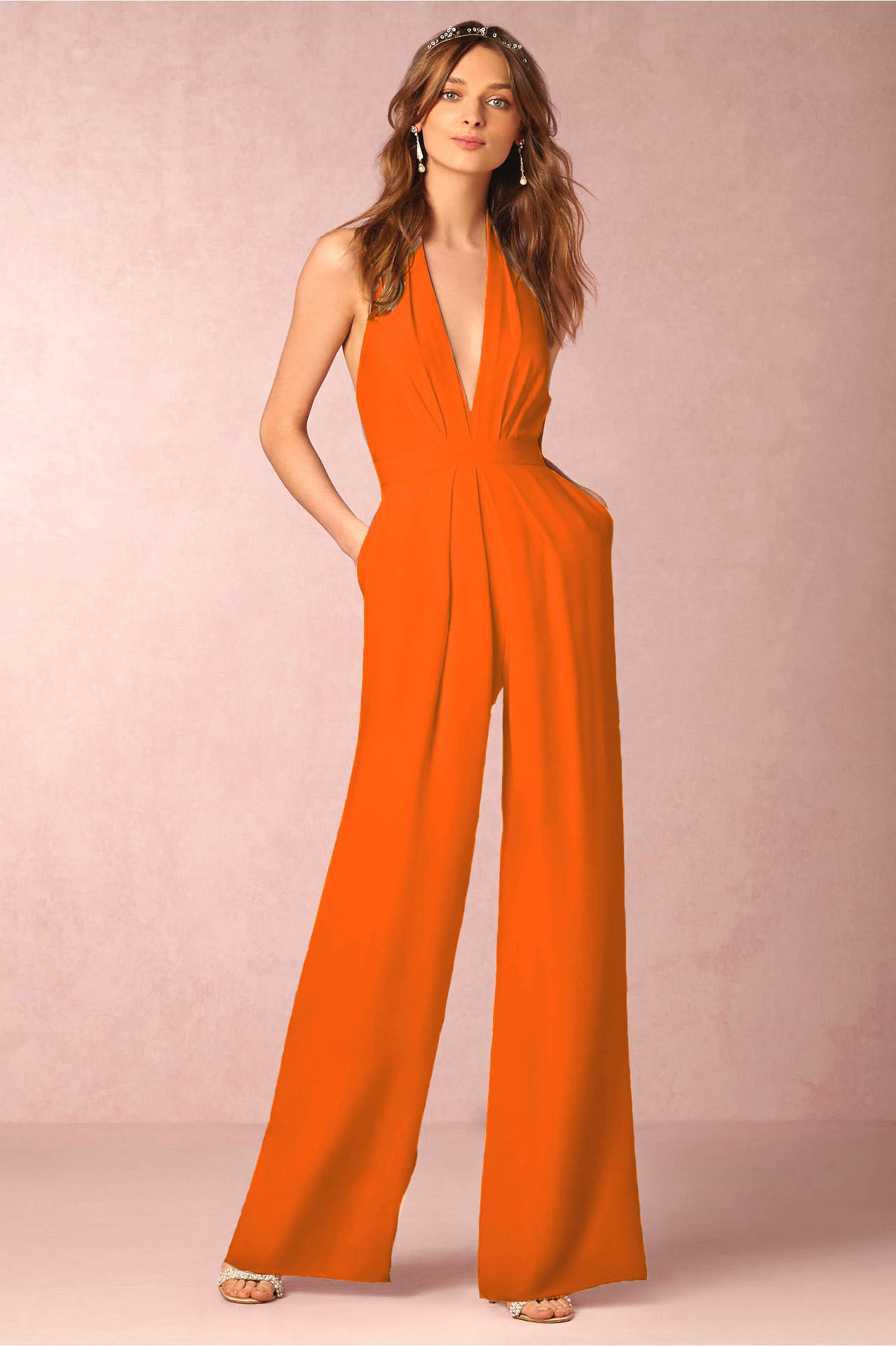 New Women'S Hang Neck Backless Jumpsuits Sleeveless Loose Pants Rompers Party - Picture 23 of 25