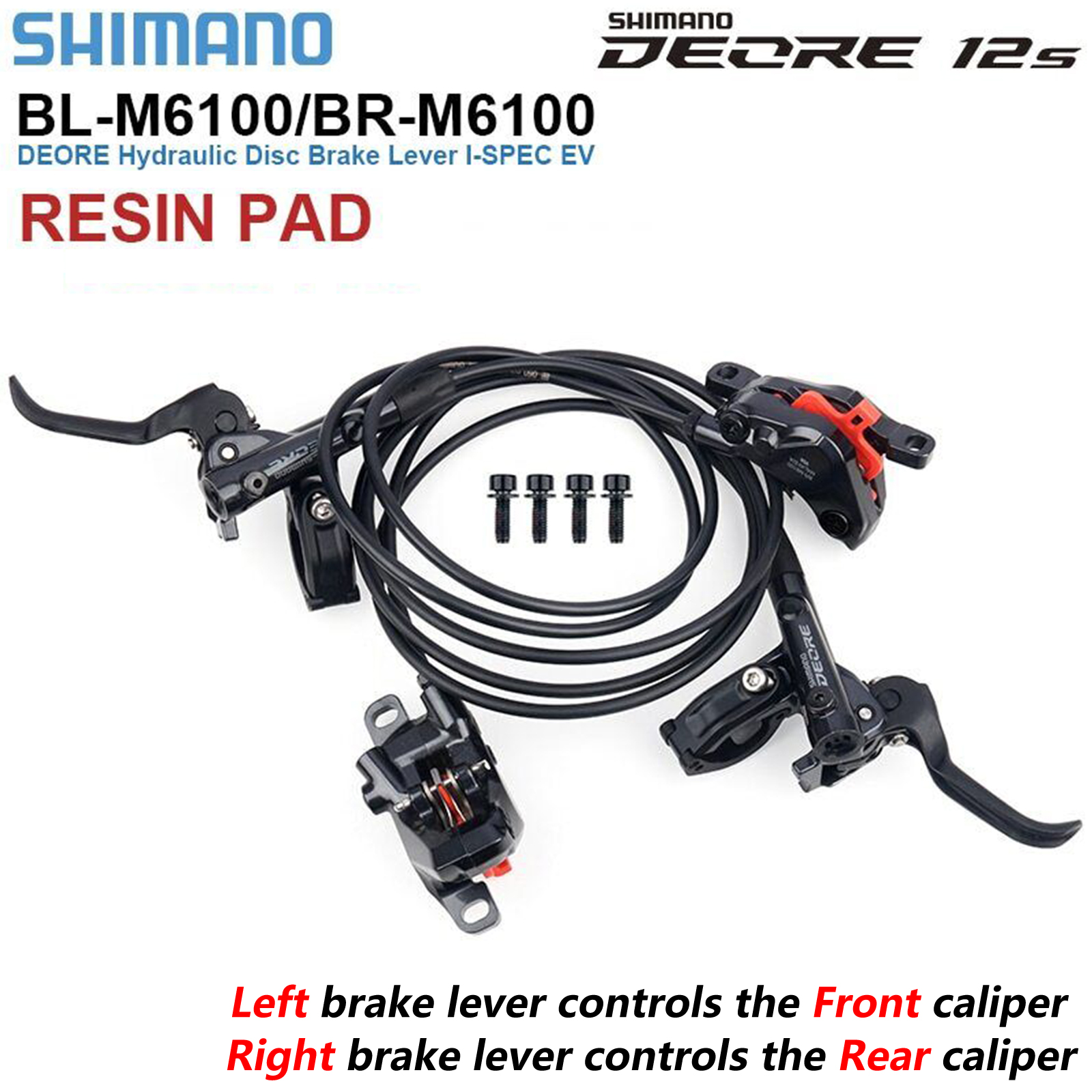 Shimano Deore M6100 Hydraulic Disc Brake Set MTB Bike Resin Pad 2-Piston OEM - Picture 10 of 11