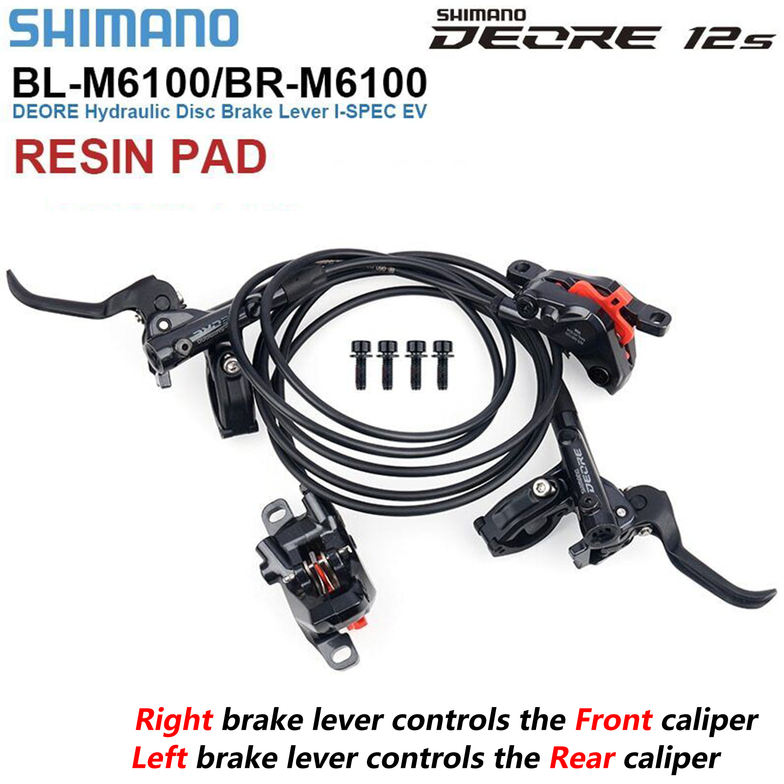 Shimano Deore M6100 Hydraulic Disc Brake Set MTB Bike Resin Pad 2-Piston OEM - Picture 11 of 11