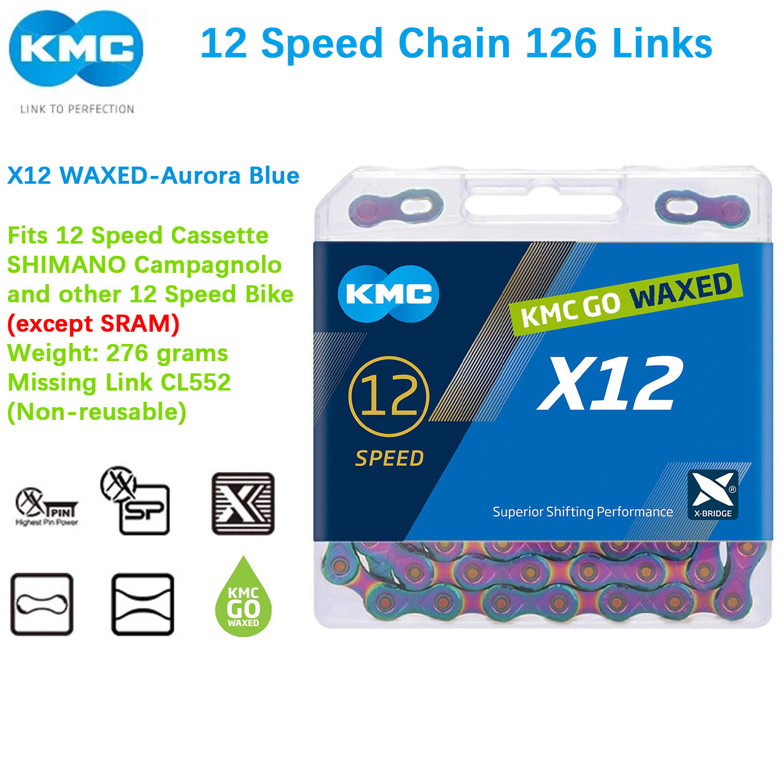 KMC Chain X12/X12L Waxed 12 Speed Chains Fits Road/Folding/Mountain Bike Chain