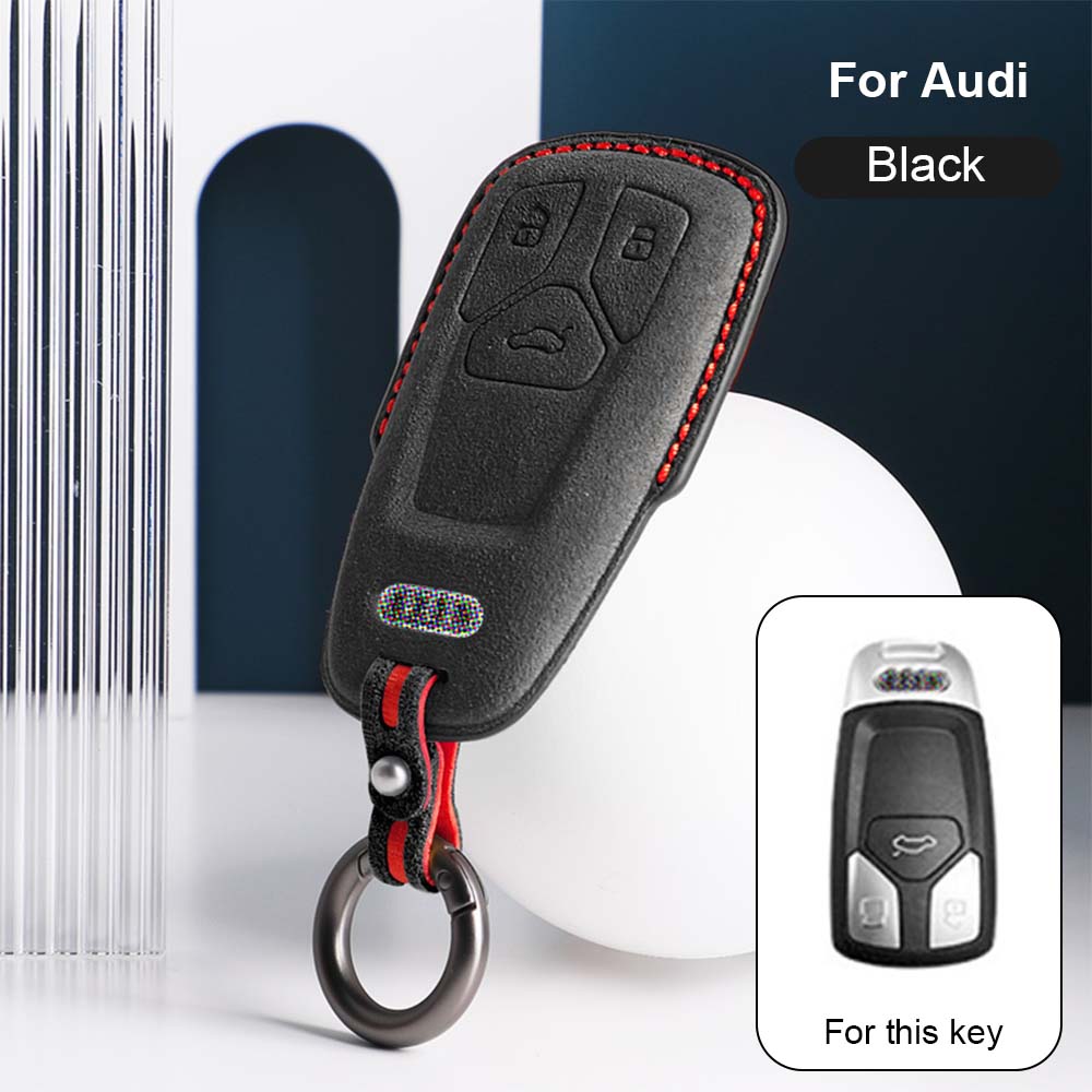 Black Red Alcantara Leather Car Key Fob Case Cover For Audi A4 A5 S4 S5 B9 - Picture 8 of 12