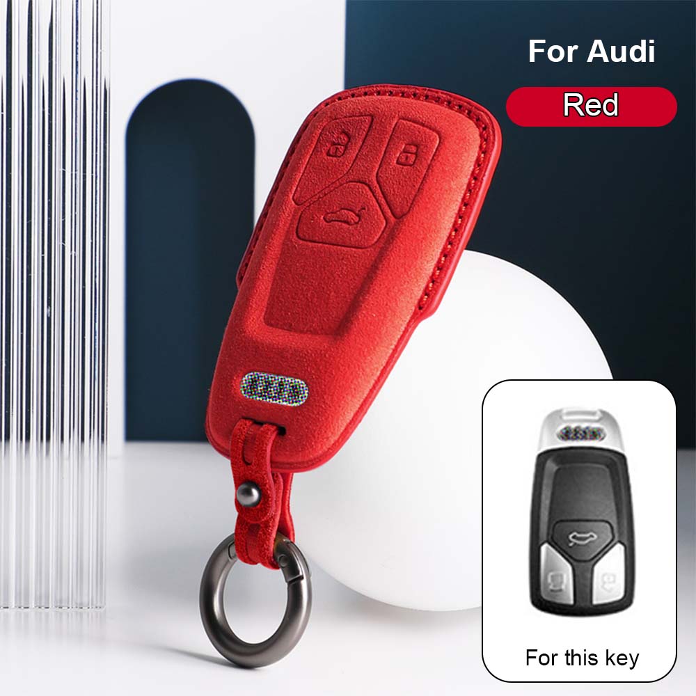 Black Red Alcantara Leather Car Key Fob Case Cover For Audi A4 A5 S4 S5 B9 - Picture 9 of 12