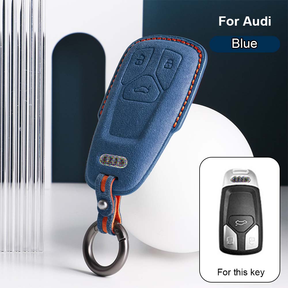 Black Red Alcantara Leather Car Key Fob Case Cover For Audi A4 A5 S4 S5 B9 - Picture 10 of 12