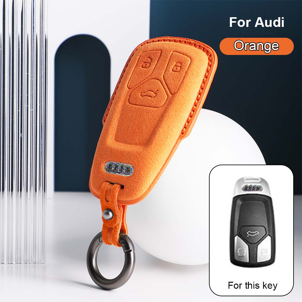 Black Red Alcantara Leather Car Key Fob Case Cover For Audi A4 A5 S4 S5 B9 - Picture 11 of 12
