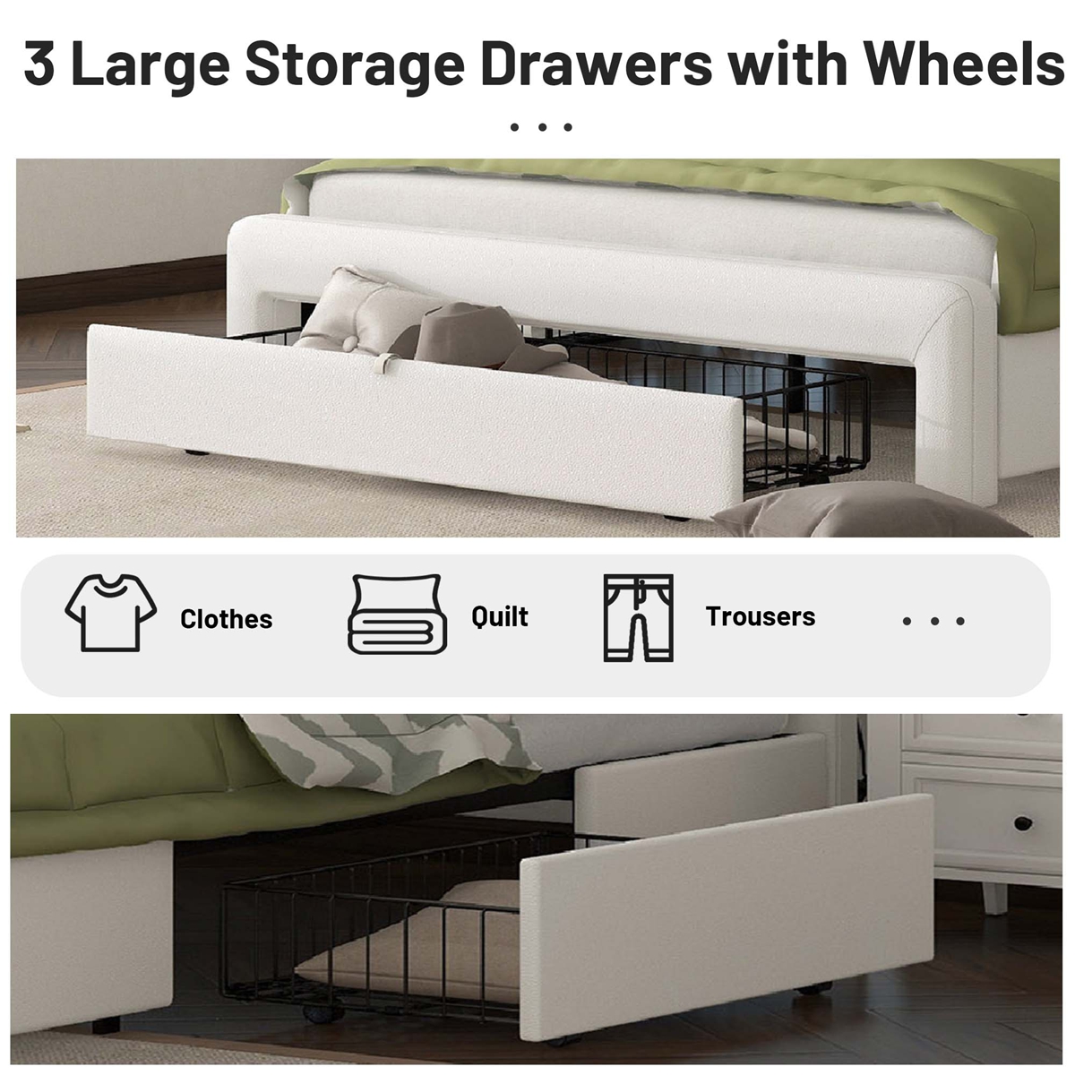 Queen Bed Frame with Storage Drawers&2 USB Port Leather Upholstered Platform Bed