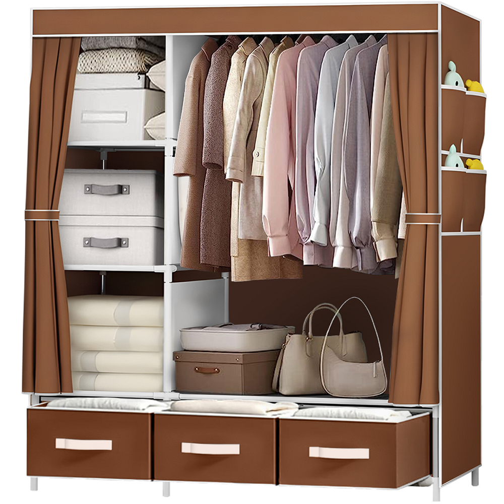 2025 Upgraded Fabric Canvas Wardrobe Hanging Rail Clothes Closet Cupboard Rack - Picture 16 of 17