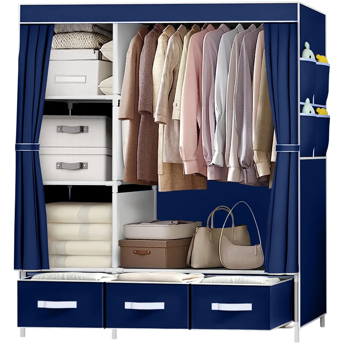 2025 Upgraded Fabric Canvas Wardrobe Hanging Rail Clothes Closet Cupboard Rack - Picture 17 of 17