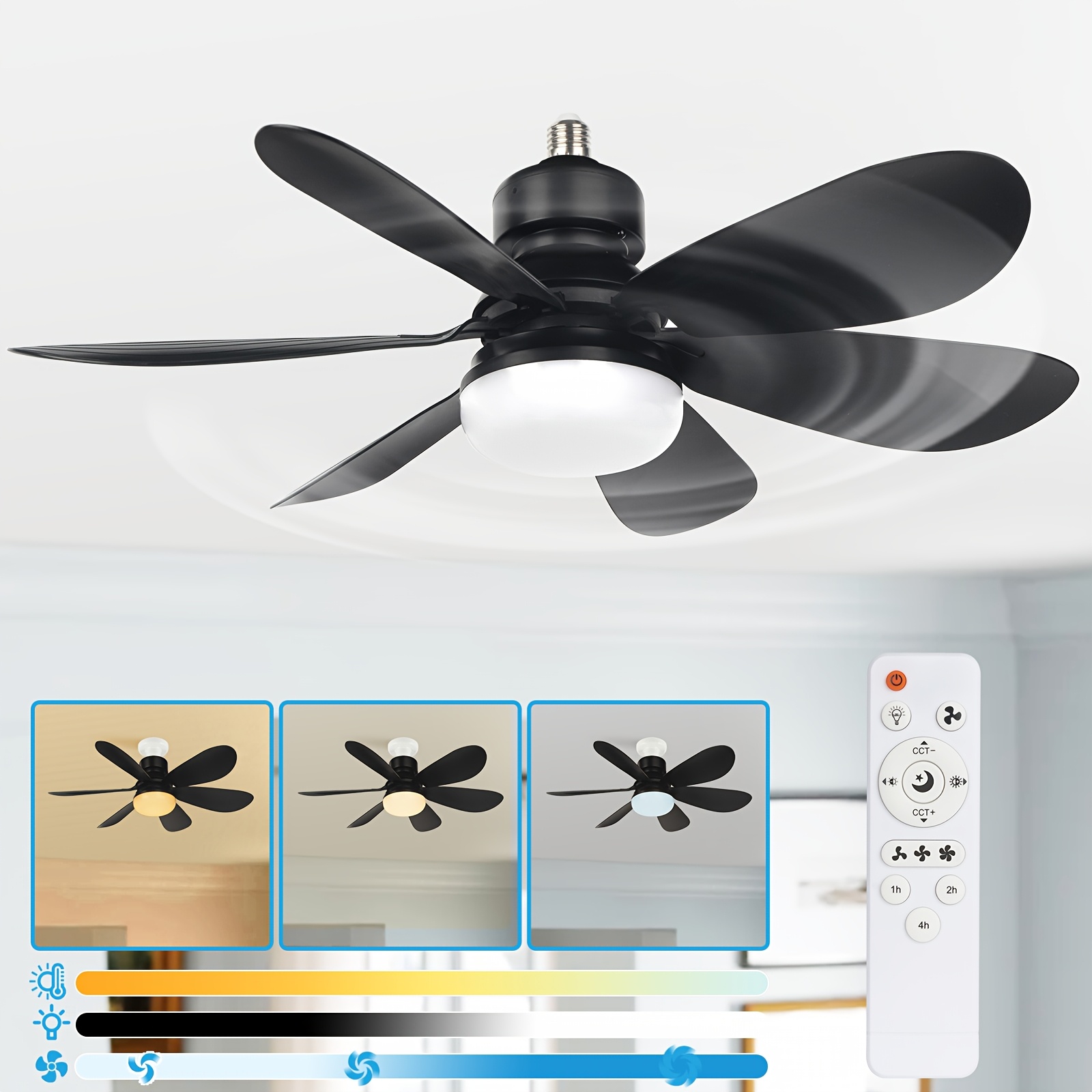 20.5” Socket Fan Light 40W Large Ceiling Fan Light w/ Remote 3 Speed Dimmable - Picture 16 of 18