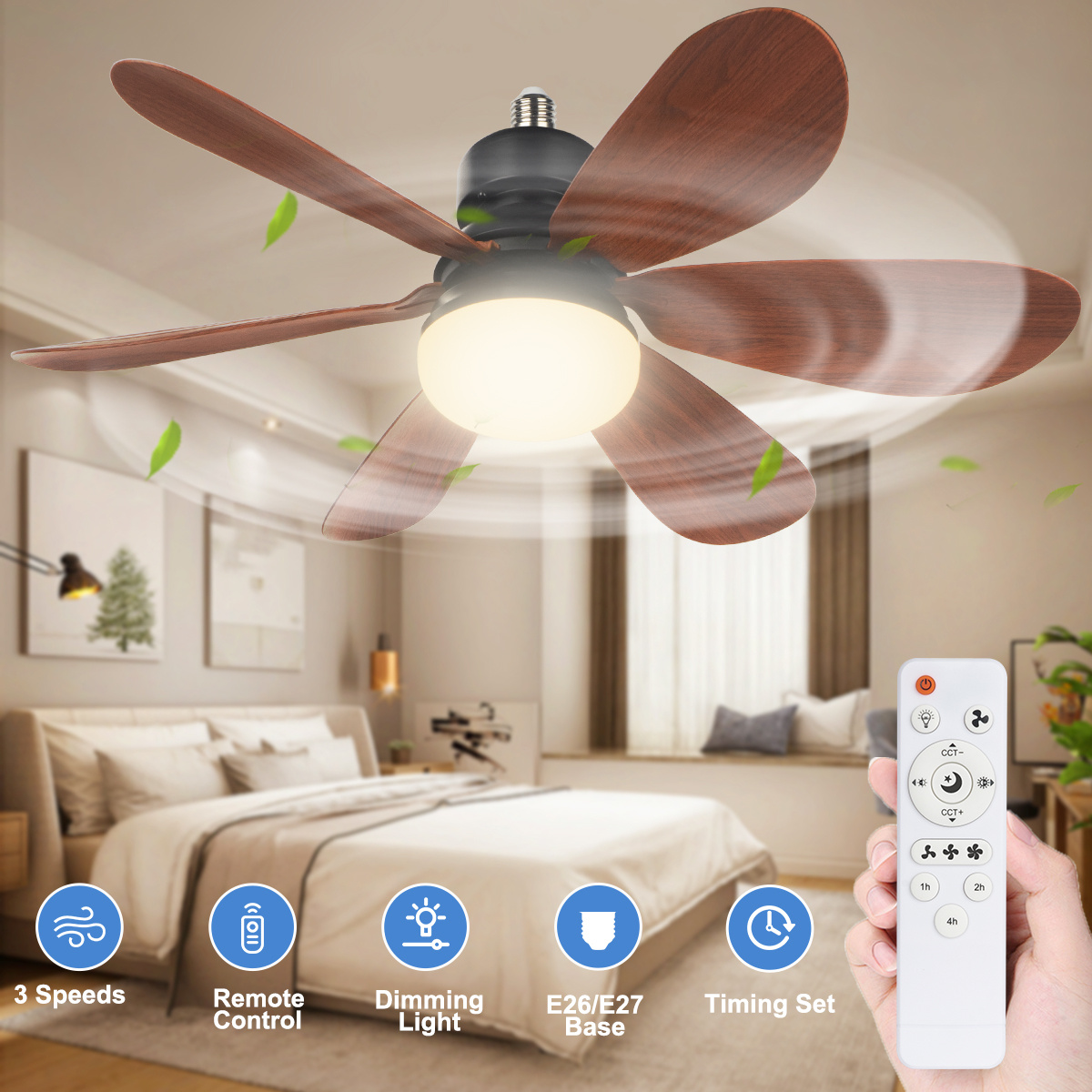 20.5” Socket Fan Light 40W Large Ceiling Fan Light w/ Remote 3 Speed Dimmable - Picture 18 of 18