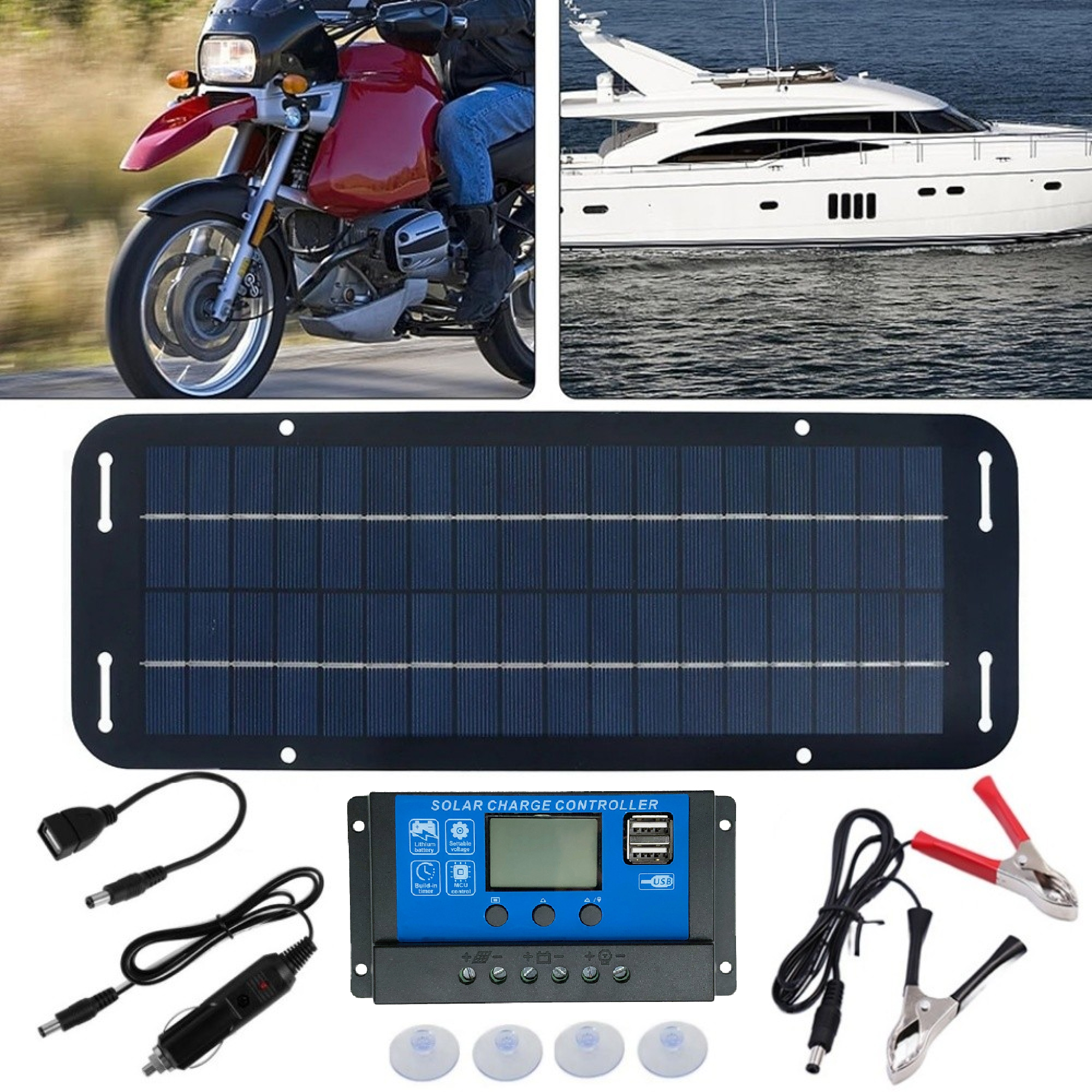 12V 30W Solar Panel Trickle Car Battery Charger Power Portable Waterproof Boat