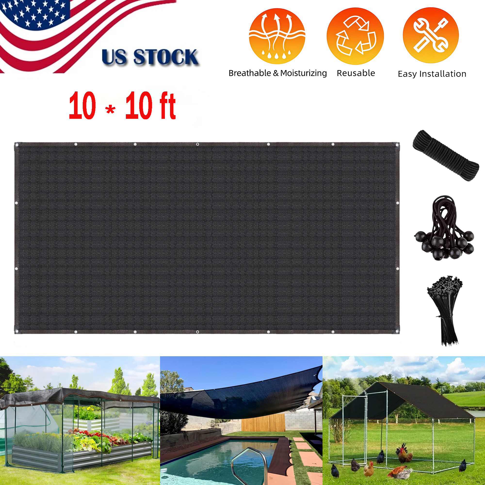 10X10FT/10×20 FT Black Sun Shade Net Plants Outdoor Pergola Lawn Sun Shade Cloth