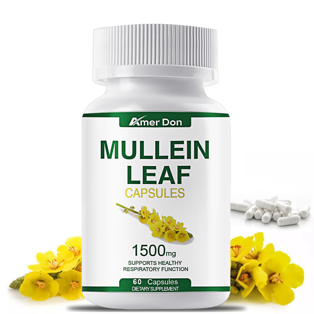 60/120Pcs Mullein Leaf Capsules 1500mg – Support Lung Cleanse Respiratory Health