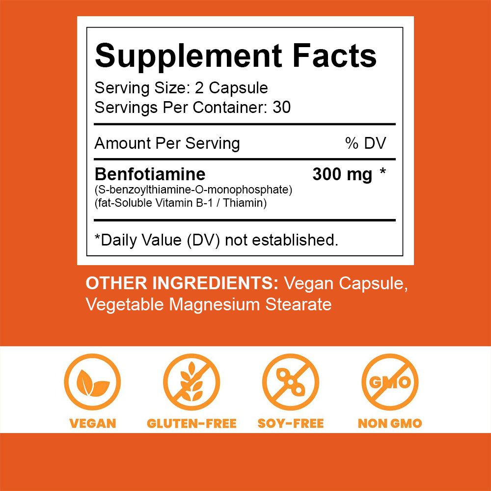 Benfotiamine 300mg 60/120 Caps Vitamin B1 Benfotiamine Thiamine Fat-Soluble