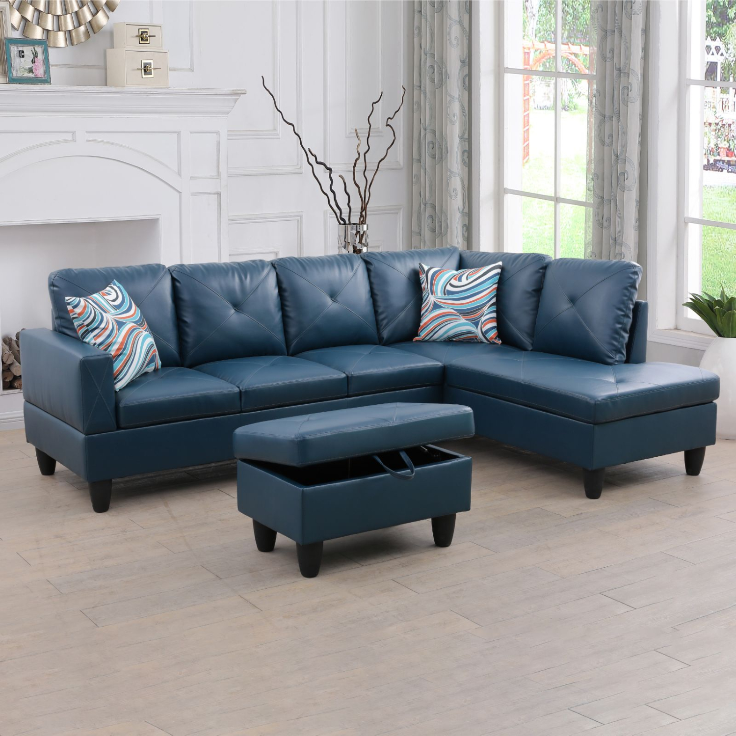 Semi PU Synthetic Leather 3-Piece Couch Living Room Sofa Set