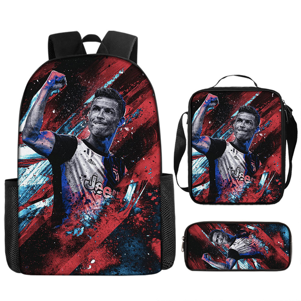 3PCS Messi Ronaldo Student Personalised School Backpack Shoulder Bag Lunch Bag - Picture 33 of 48