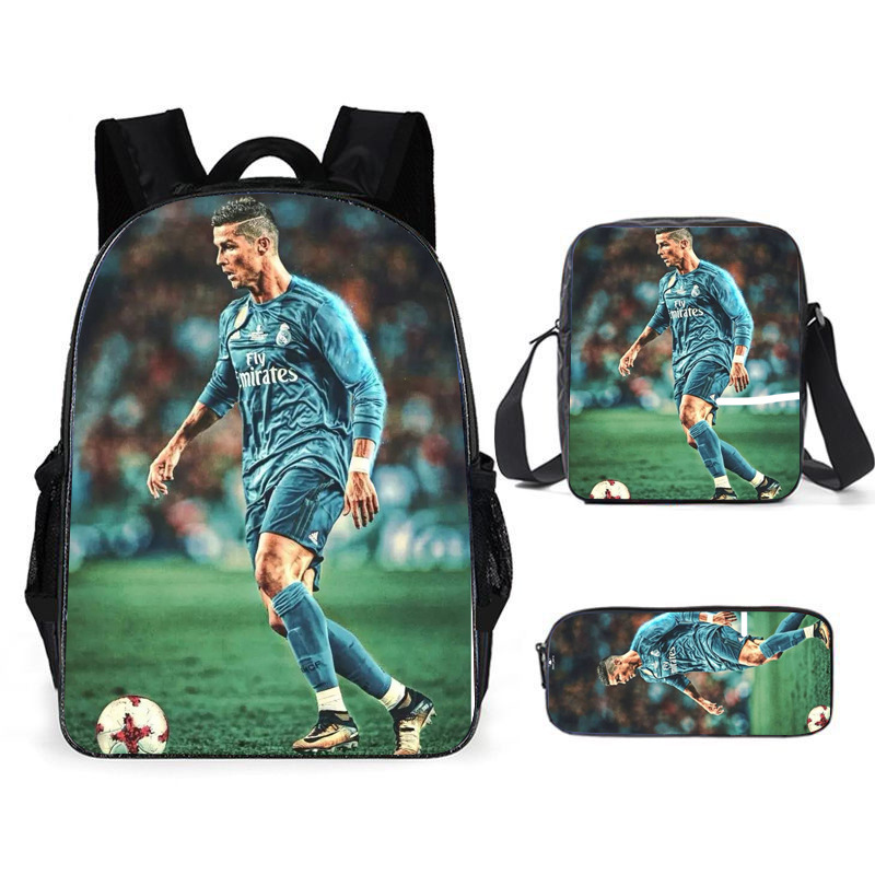 3PCS Messi Ronaldo Student Personalised School Backpack Shoulder Bag Lunch Bag - Picture 35 of 48