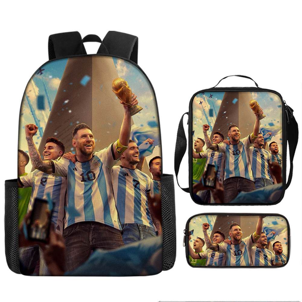 3PCS Messi Ronaldo Student Personalised School Backpack Shoulder Bag Lunch Bag - Picture 36 of 48