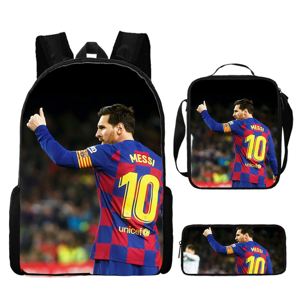 3PCS Messi Ronaldo Student Personalised School Backpack Shoulder Bag Lunch Bag - Picture 37 of 48