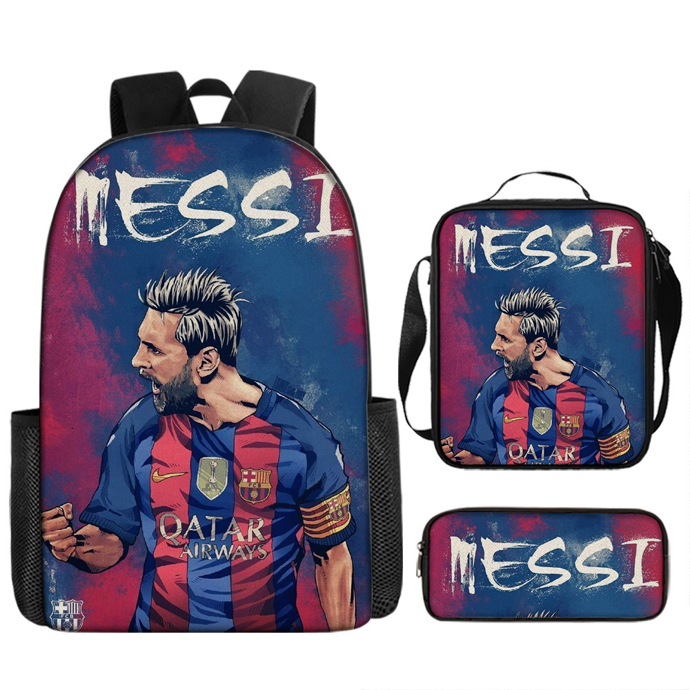 3PCS Messi Ronaldo Student Personalised School Backpack Shoulder Bag Lunch Bag - Picture 39 of 48
