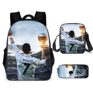 3PCS Messi Ronaldo Student Personalised School Backpack Shoulder Bag Lunch Bag - Picture 41 of 48