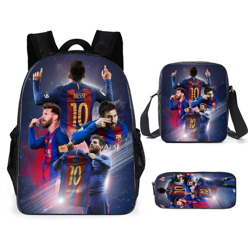3PCS Messi Ronaldo Student Personalised School Backpack Shoulder Bag Lunch Bag - Picture 44 of 48