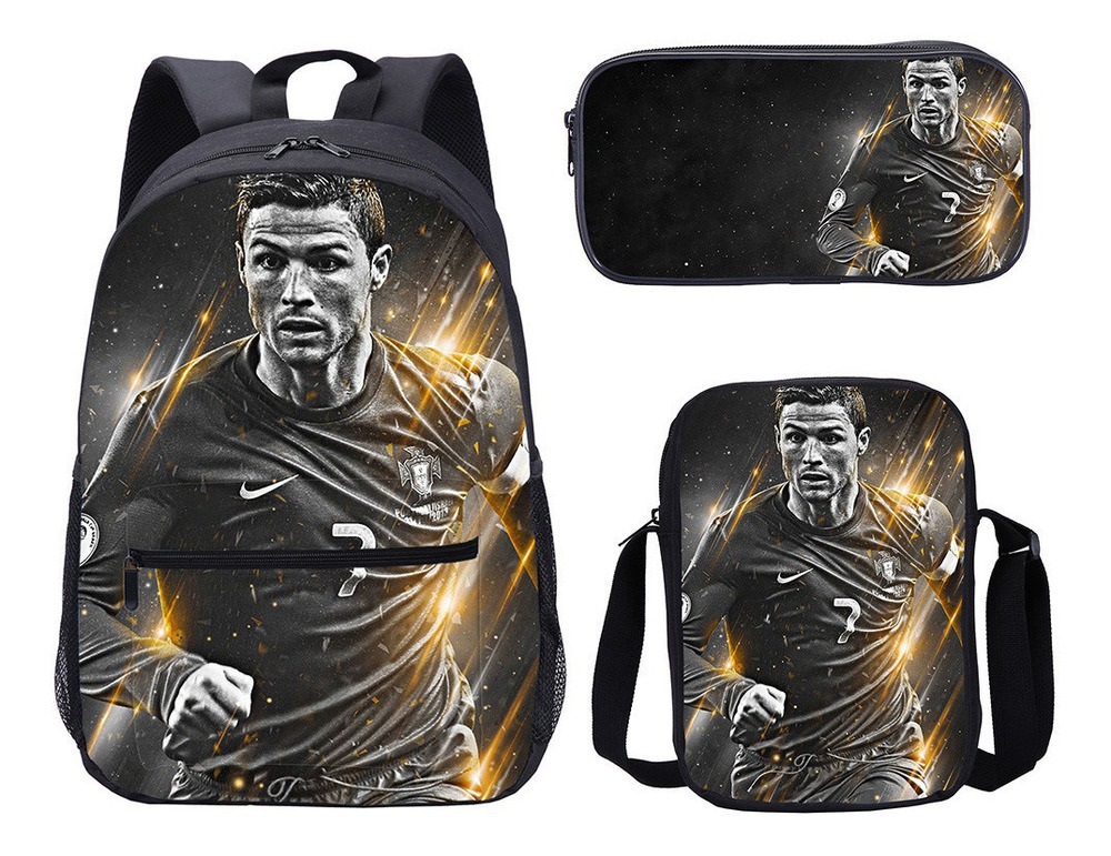3PCS Messi Ronaldo Student Personalised School Backpack Shoulder Bag Lunch Bag - Picture 45 of 48