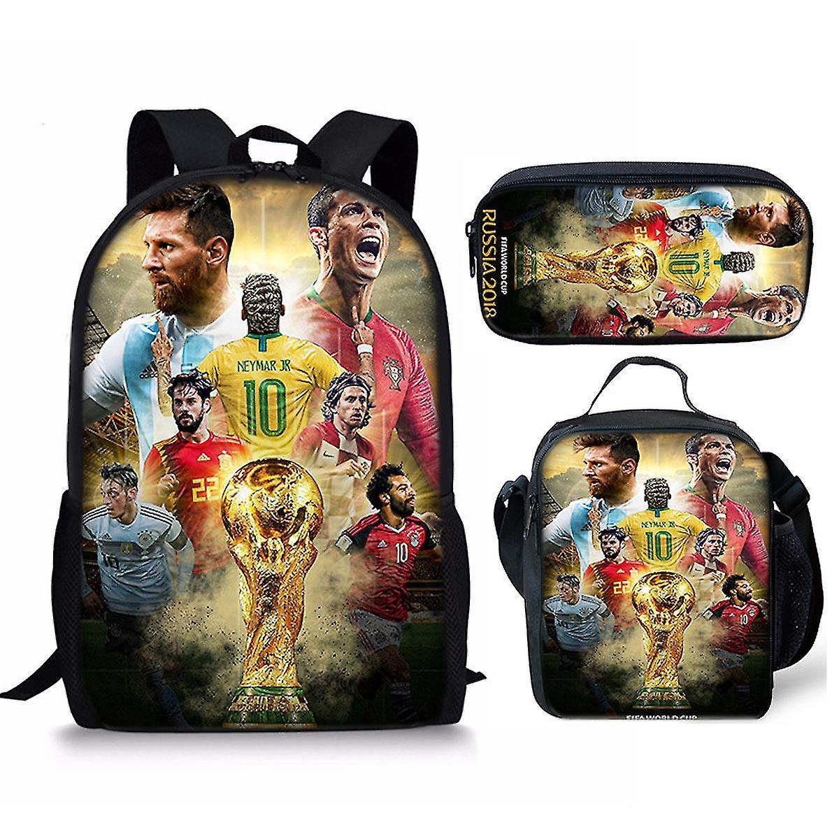 3PCS Messi Ronaldo Student Personalised School Backpack Shoulder Bag Lunch Bag - Picture 46 of 48