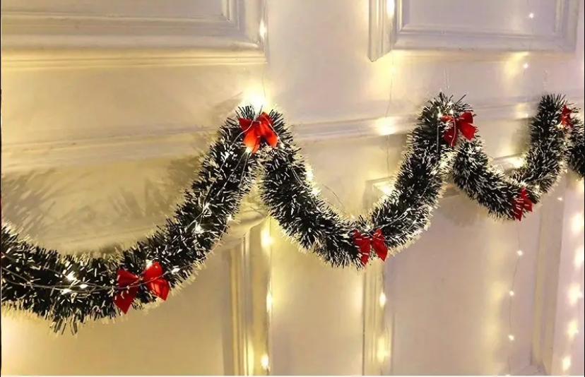 Christmas Garland Pre Lit with LED Lights, Door Wreath, Xmas Fireplace Decor 2M