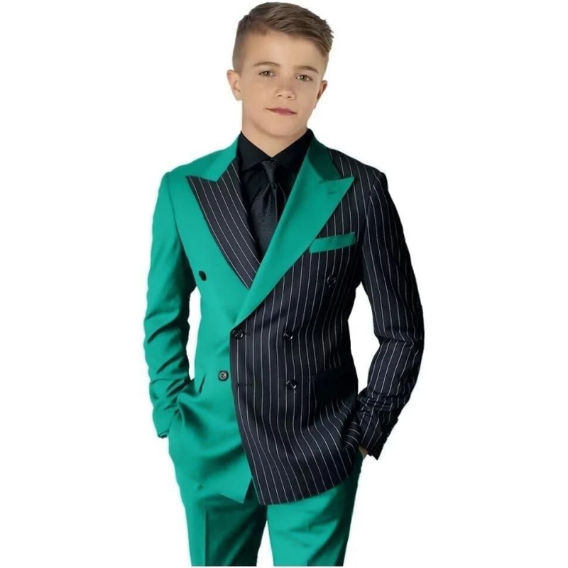 Striped Block Boy Suits Double Breasted Jacket Casual Kids Tuxedo Blazer Pant - Picture 24 of 40