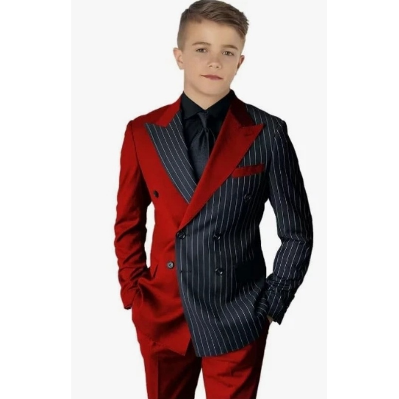 Striped Block Boy Suits Double Breasted Jacket Casual Kids Tuxedo Blazer Pant - Picture 26 of 40