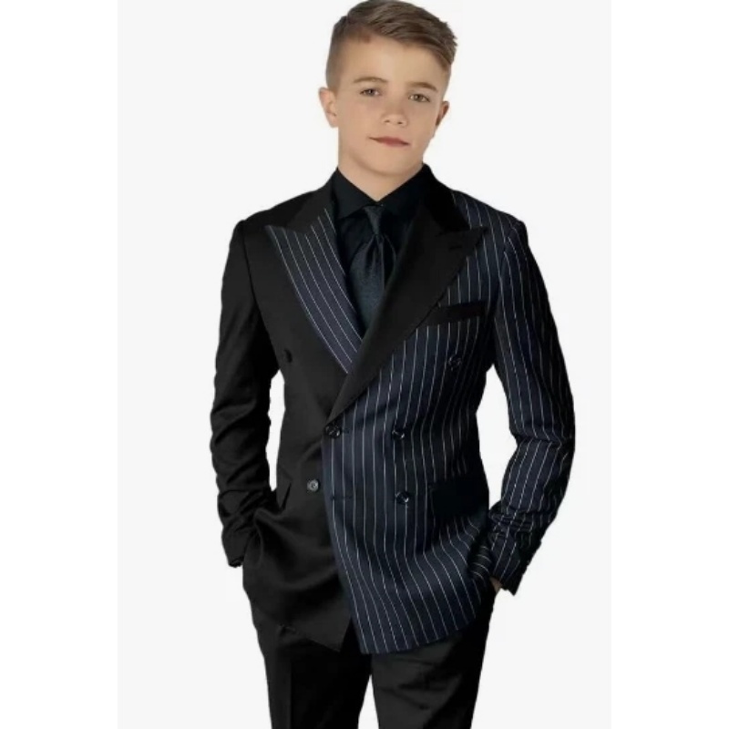 Striped Block Boy Suits Double Breasted Jacket Casual Kids Tuxedo Blazer Pant - Picture 31 of 40