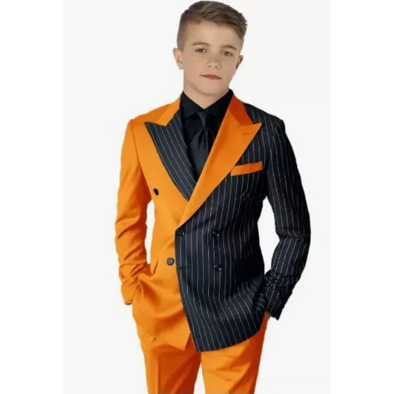Striped Block Boy Suits Double Breasted Jacket Casual Kids Tuxedo Blazer Pant - Picture 36 of 40
