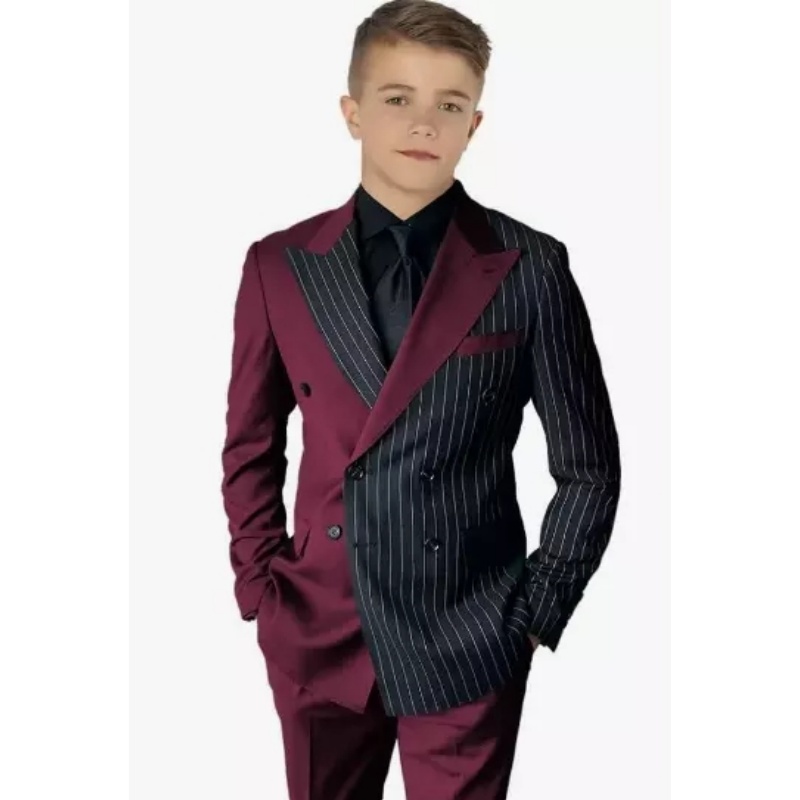Striped Block Boy Suits Double Breasted Jacket Casual Kids Tuxedo Blazer Pant - Picture 40 of 40