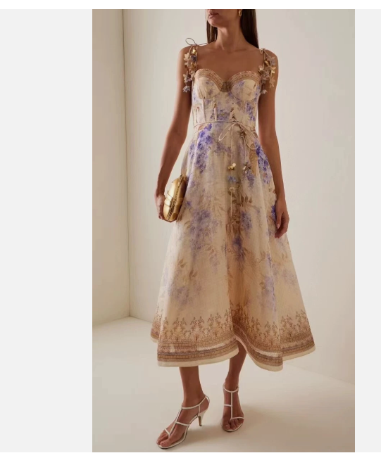 Zimmermann silk linen* printed fishbone strapless halter dress IN Stock