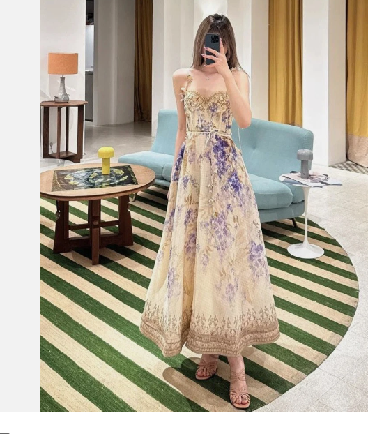 2025 New& Zimmermann POLYESTER printed fishbone strapless halter dress IN Stock - Picture 14 of 15