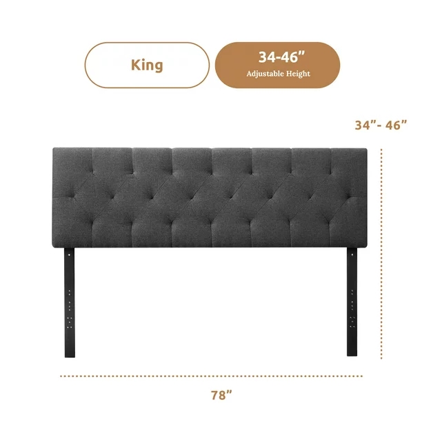 Rest Haven Eugene Square Tufted Upholstered Headboard, King/Cal King, Charcoal