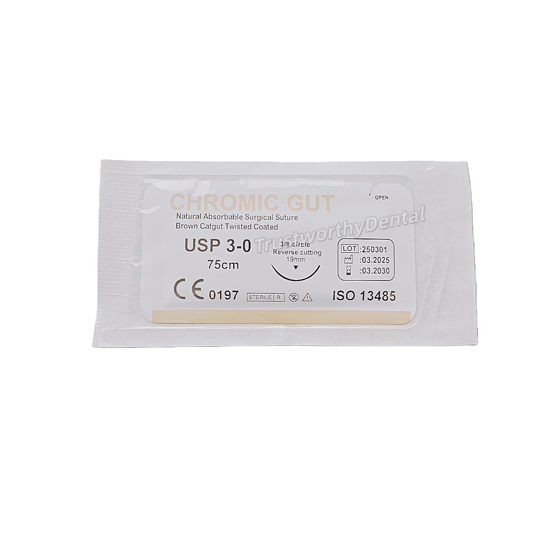 Dental Oral Surgical Sutures Absorbable CHROMIC Natural Needled GUT 3/0